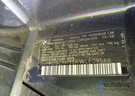 1998 BMW Z3 1.9 z USA, uszkodzony, nr VIN 4USCH733XWLE09566